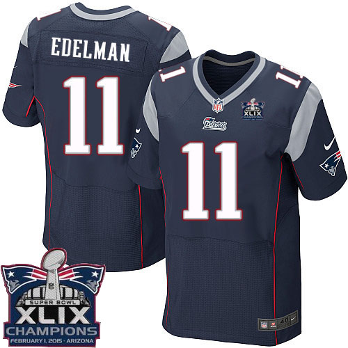 Men's Elite Julian Edelman Super Bowl XLIX Champions Nike Jersey Navy Blue Home - #11 NFL New England Patriots